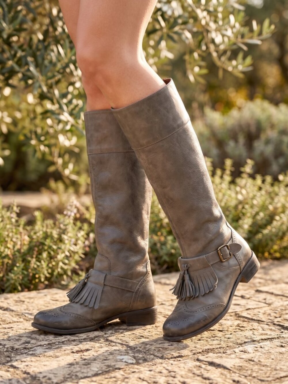 Lucky Brand Buckled Oxford Dawn Tassel leather tall fringe brogue boots